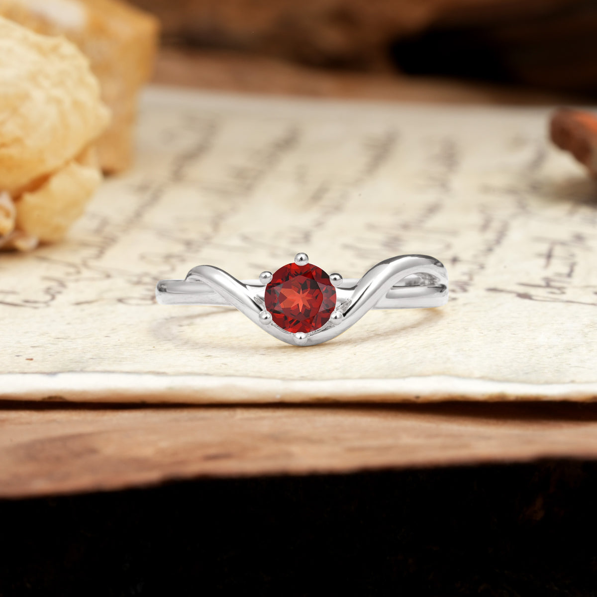 Minimalist Twisted Six-Prong Round-Cut Garnet Engagement Ring - Additional view