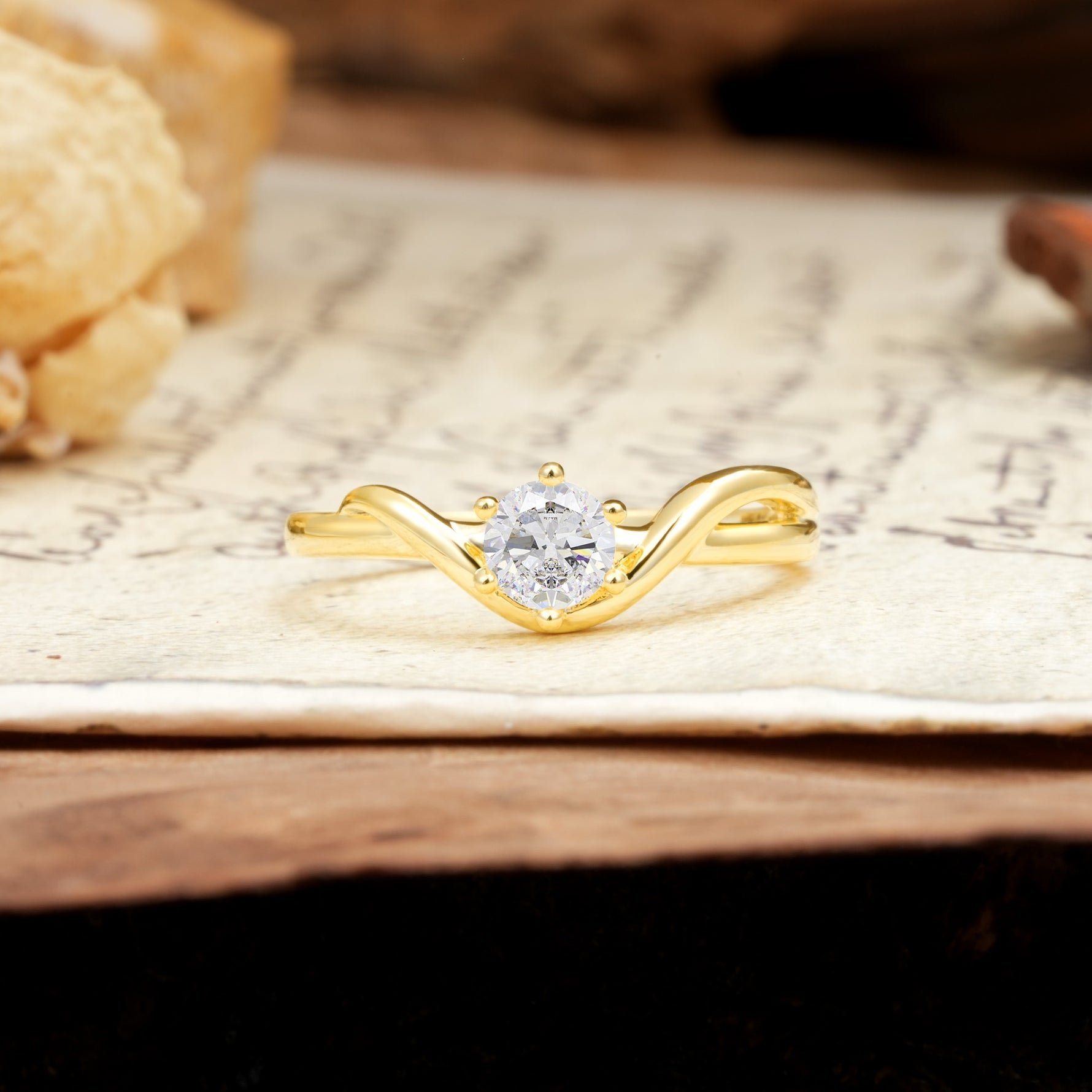 Minimalist Twisted Six-Prong Round-Cut Moissanite Engagement Ring - Additional view