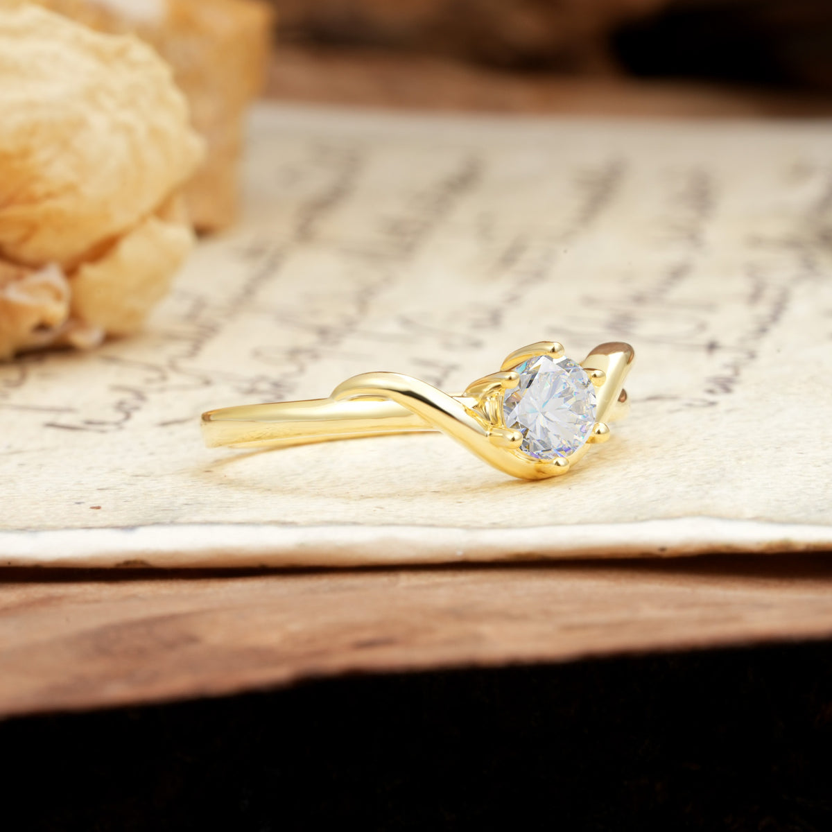 Minimalist Twisted Six-Prong Round-Cut Moissanite Engagement Ring - Additional view