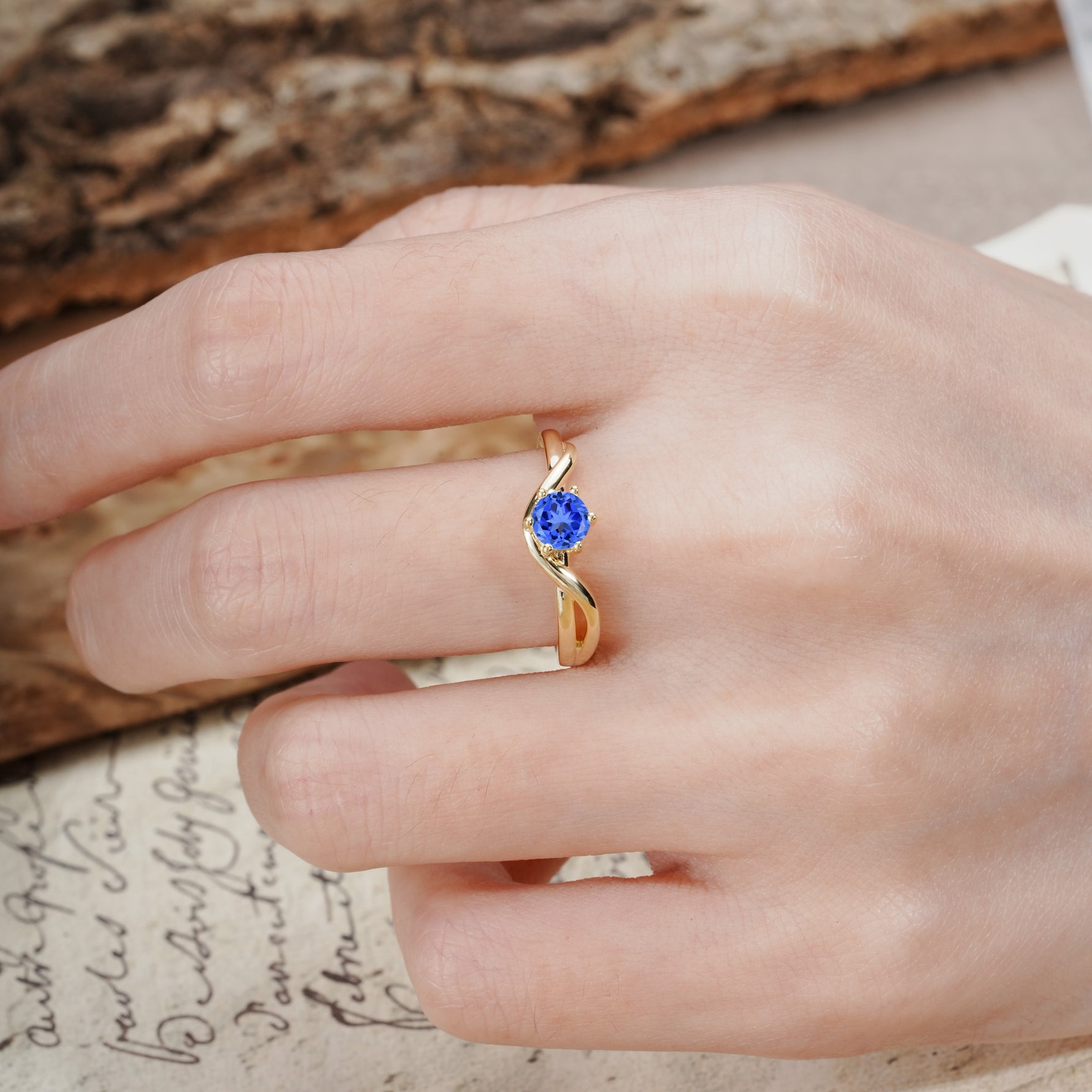 Minimalist Twisted Six-Prong Round-Cut Sapphire Engagement Ring - Additional view