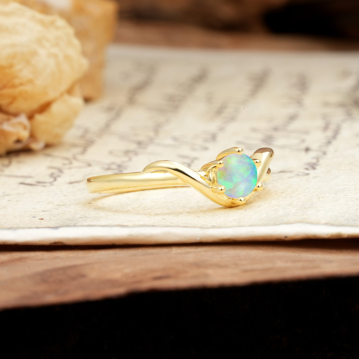 Minimalist Twisted Six-Prong Round-Cut Fire Opal Engagement Ring - Additional view