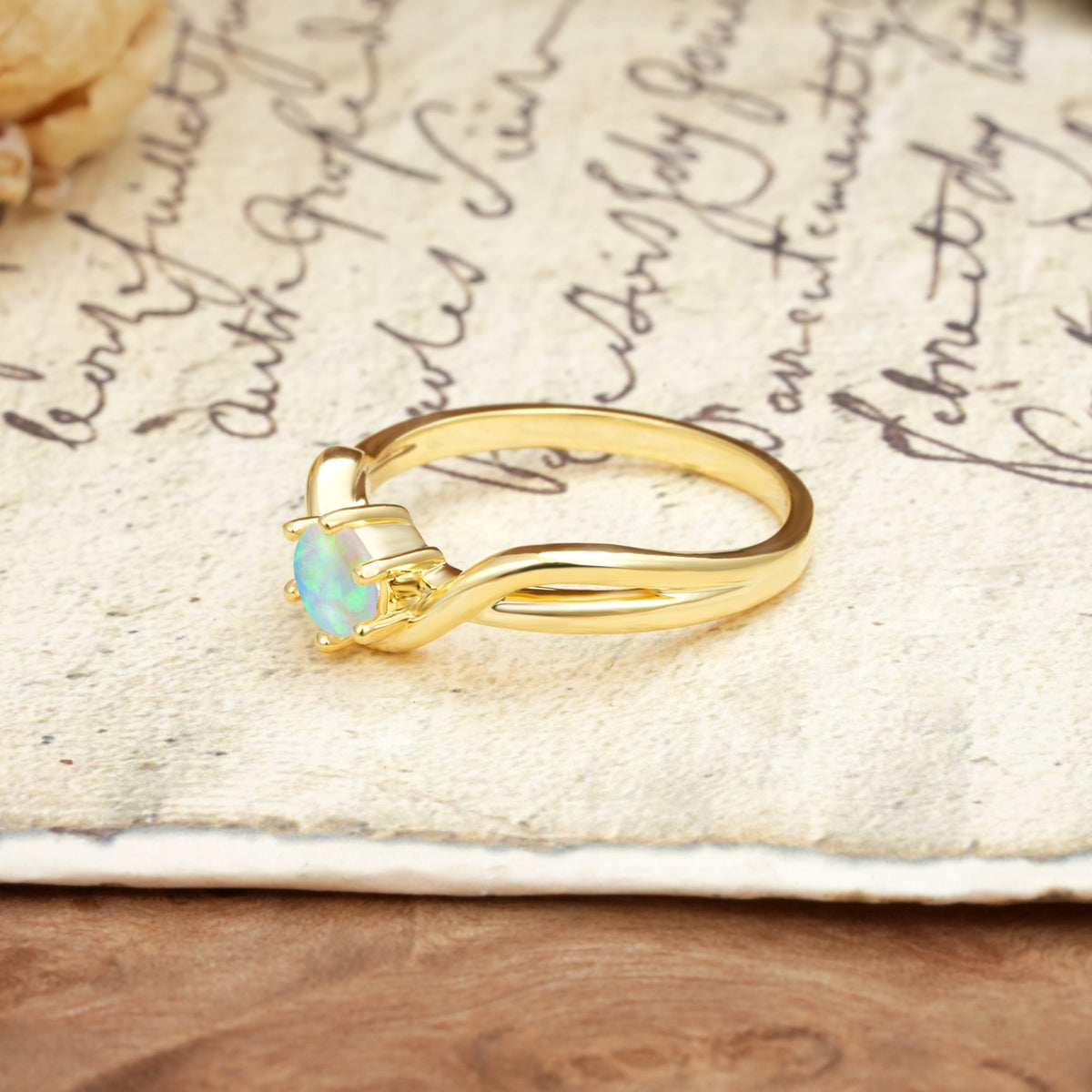 Minimalist Twisted Six-Prong Round-Cut Fire Opal Engagement Ring - Additional view