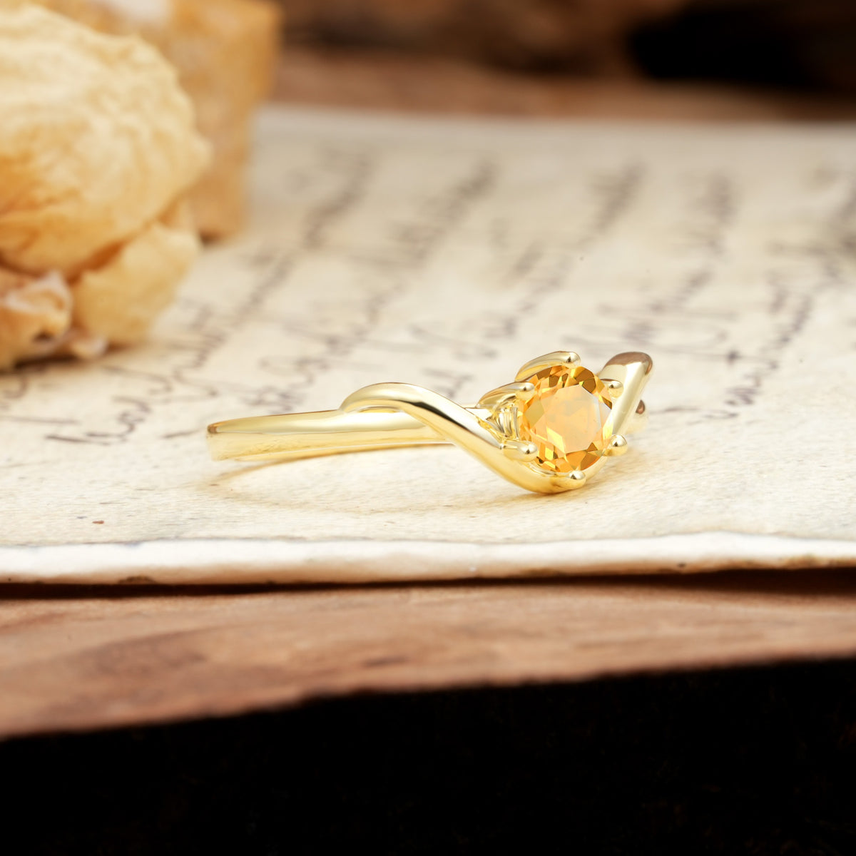 Minimalist Twisted Six-Prong Round-Cut Citrine Engagement Ring - Additional view