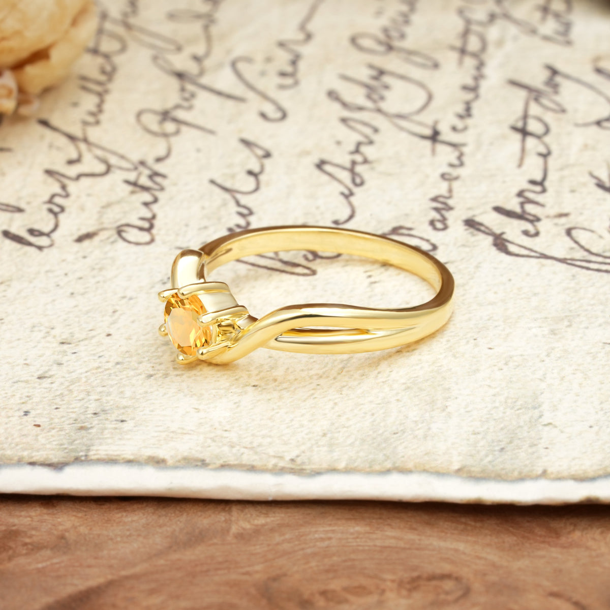 Minimalist Twisted Six-Prong Round-Cut Citrine Engagement Ring - Additional view