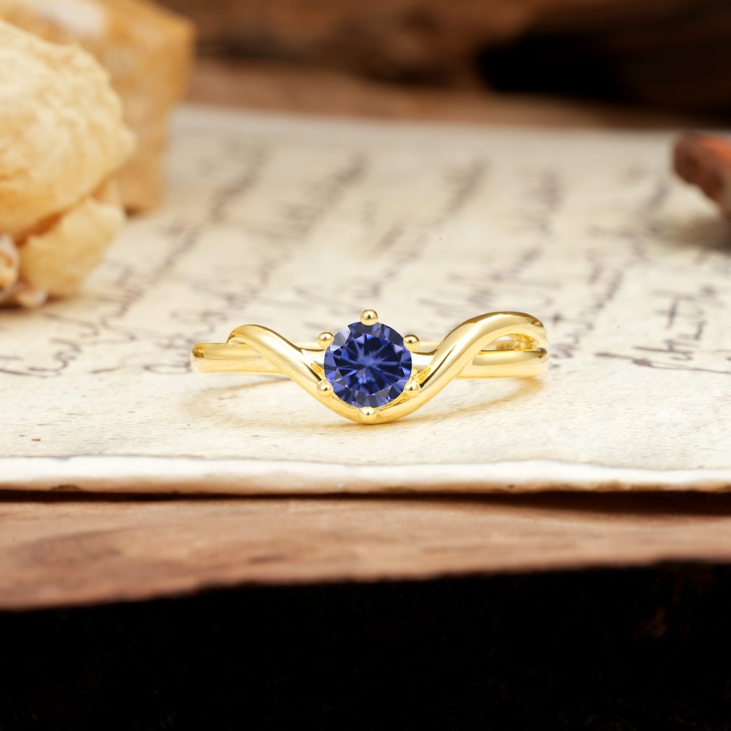 Minimalist Twisted Six-Prong Round-Cut Tanzanite Engagement Ring - Additional view