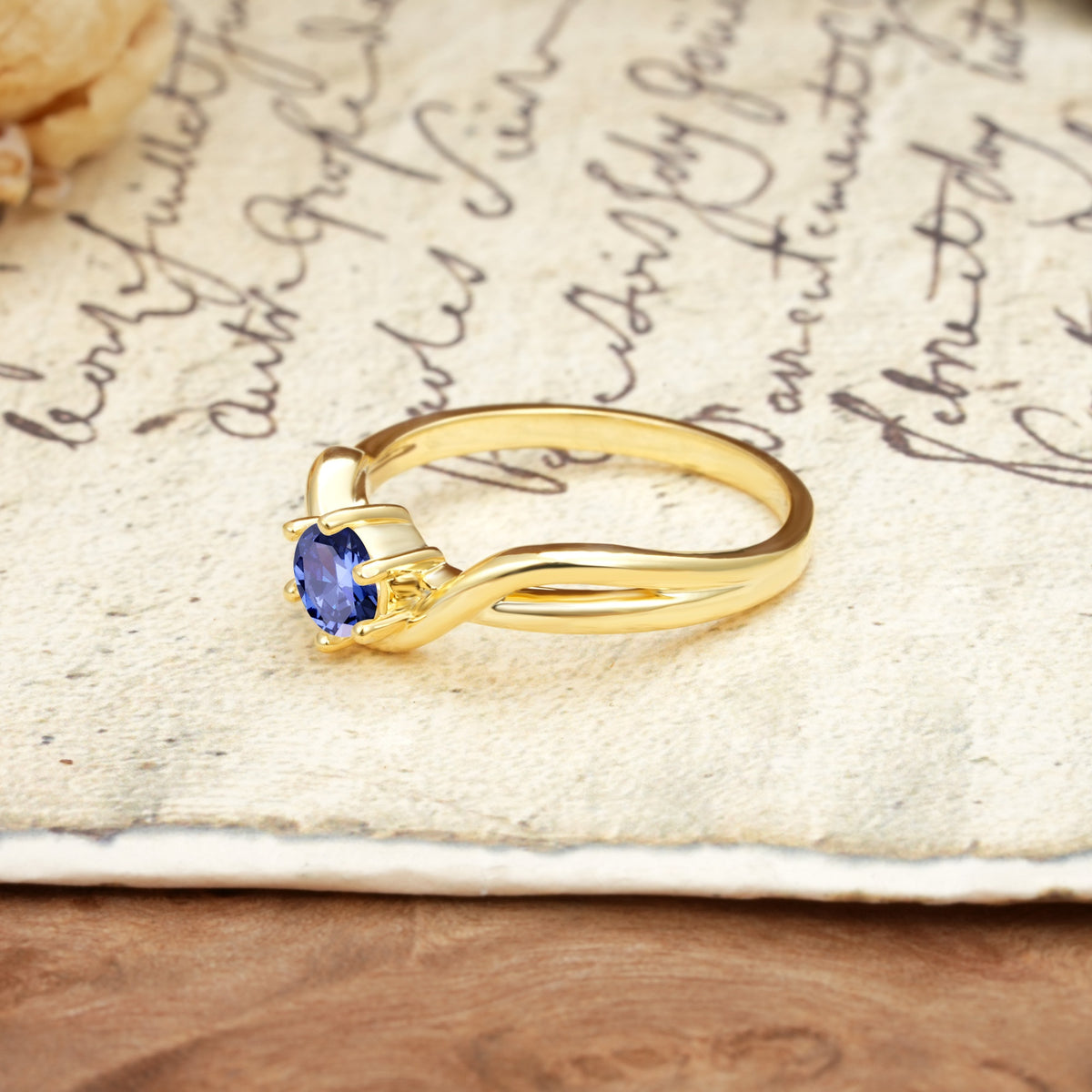 Minimalist Twisted Six-Prong Round-Cut Tanzanite Engagement Ring - Additional view