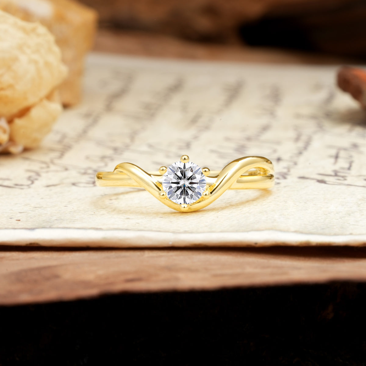 Minimalist Twisted Six-Prong Round-Cut Lab Diamond Engagement Ring - Additional view