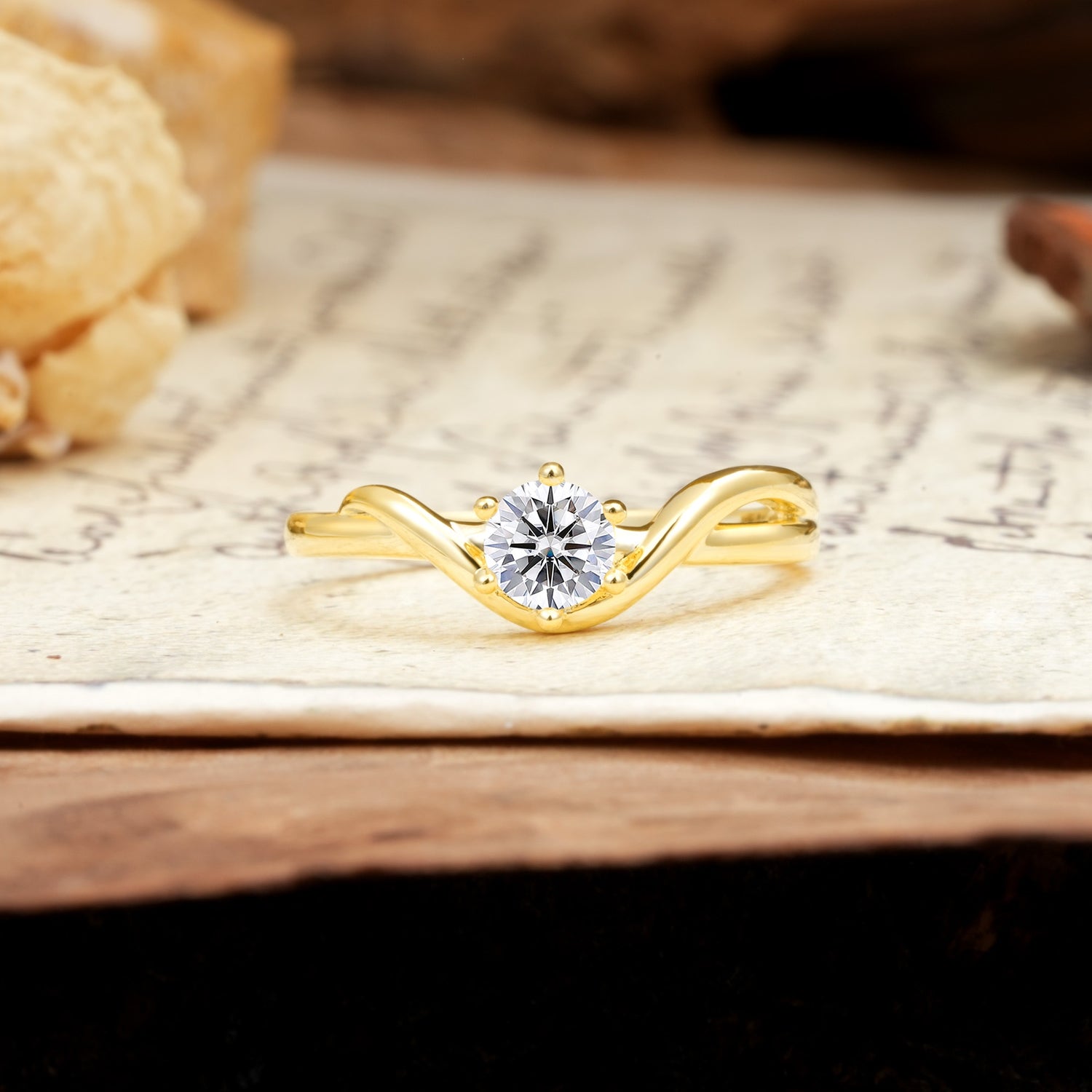 Minimalist Twisted Six-Prong Round-Cut Lab Diamond Engagement Ring - Additional view