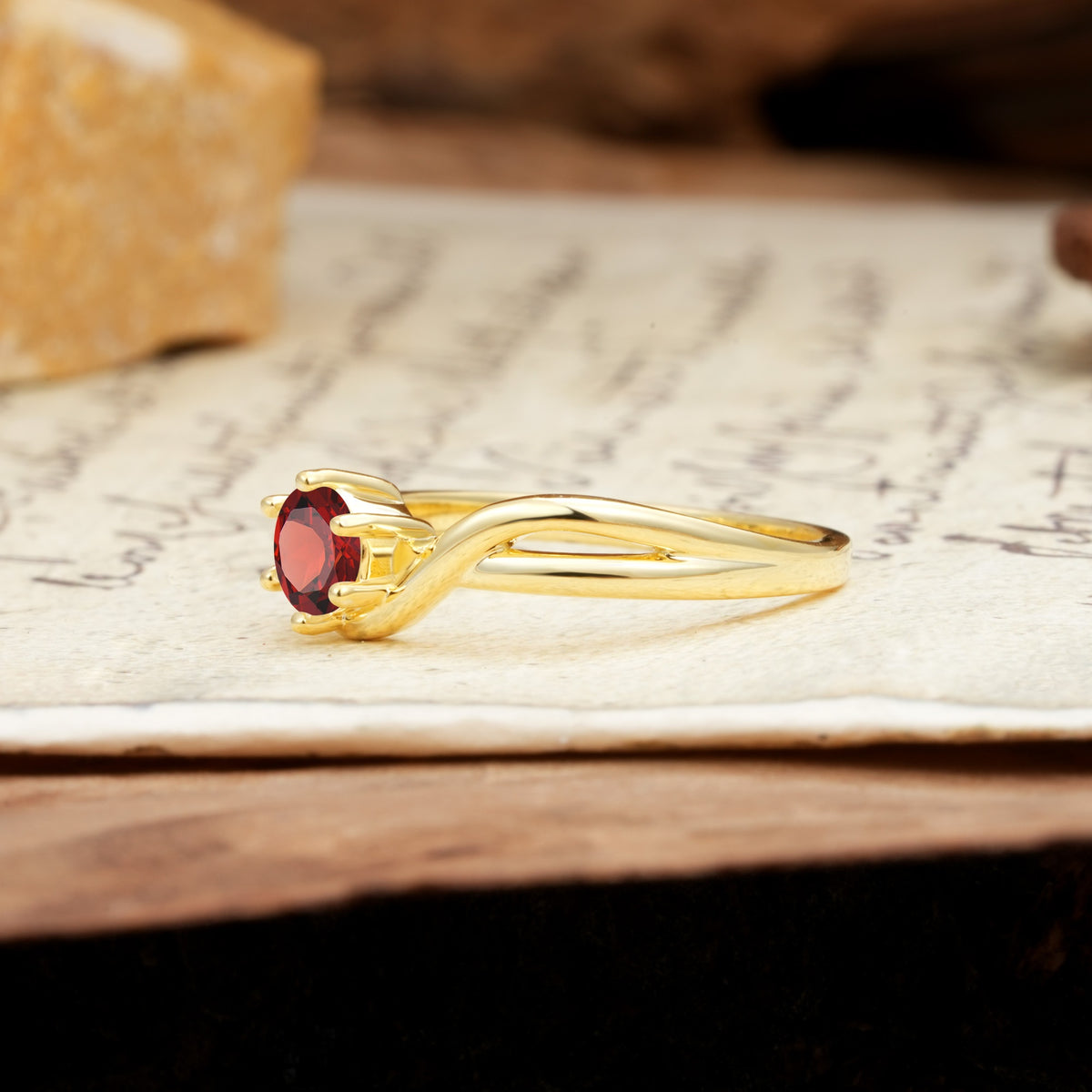 Minimalist Twisted Six-Prong Round-Cut Garnet Engagement Ring - Additional view