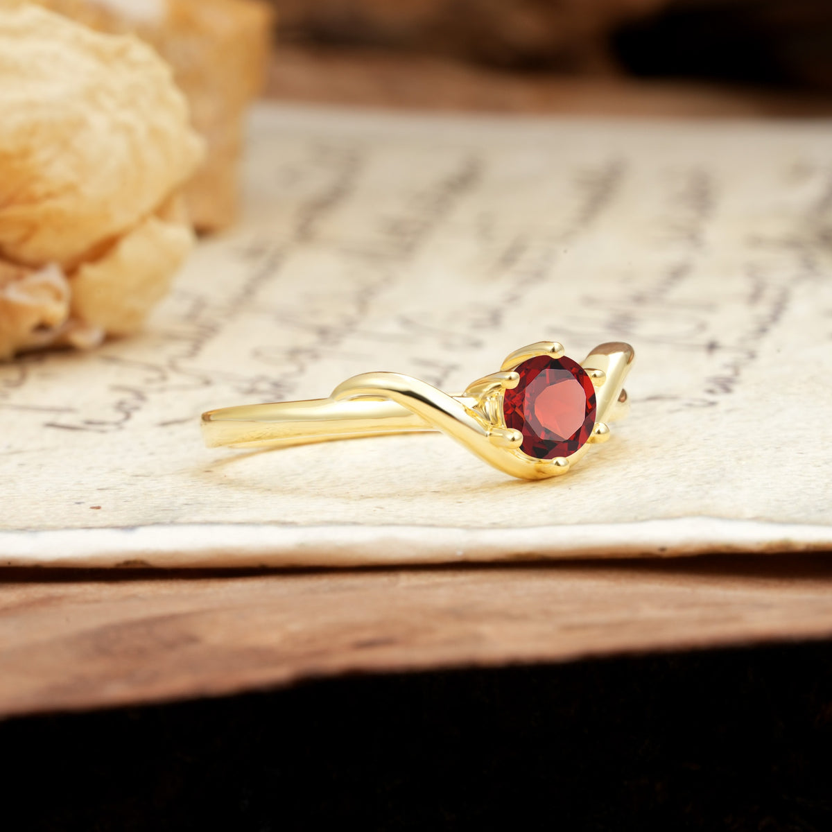 Minimalist Twisted Six-Prong Round-Cut Garnet Engagement Ring - Additional view