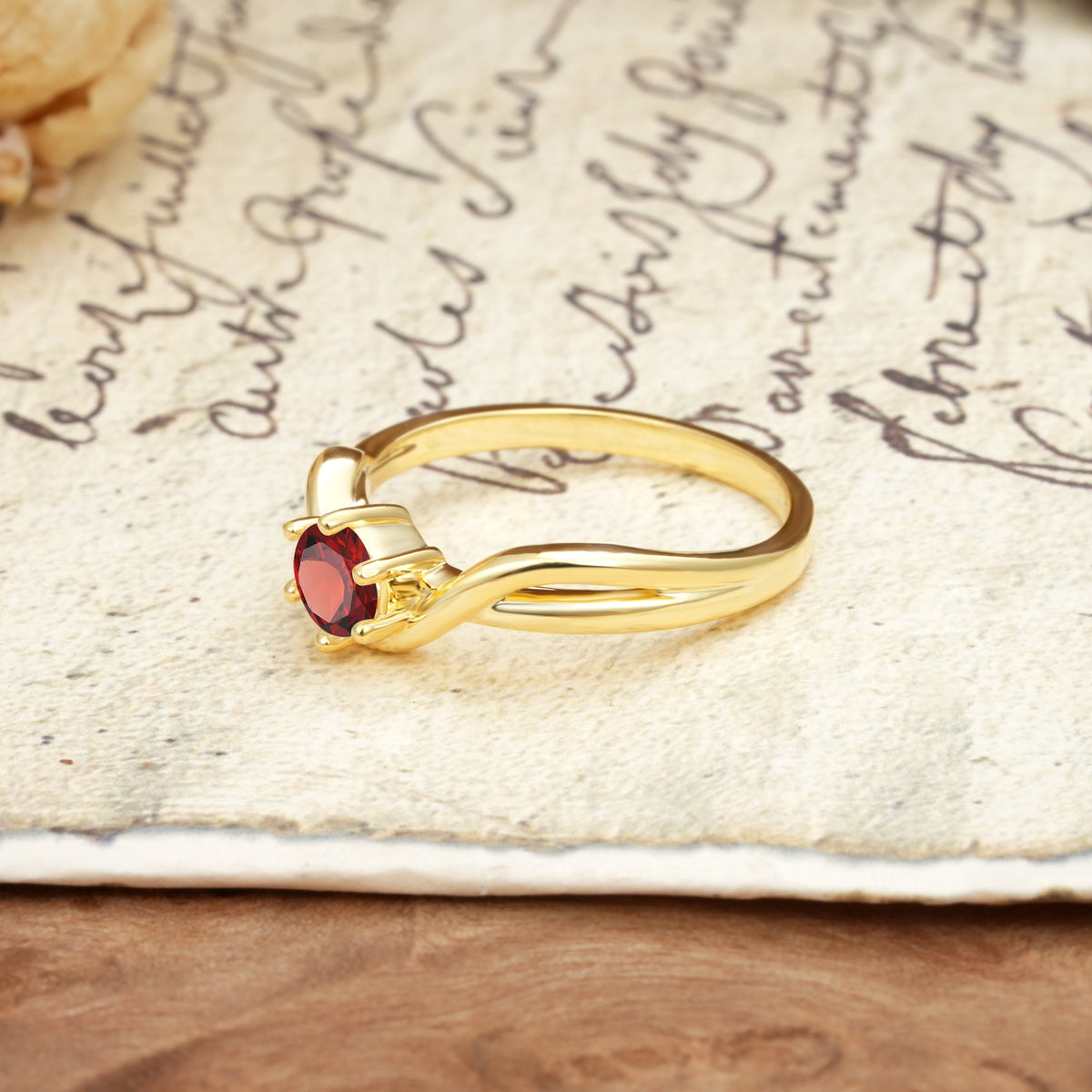 Minimalist Twisted Six-Prong Round-Cut Garnet Engagement Ring - Additional view