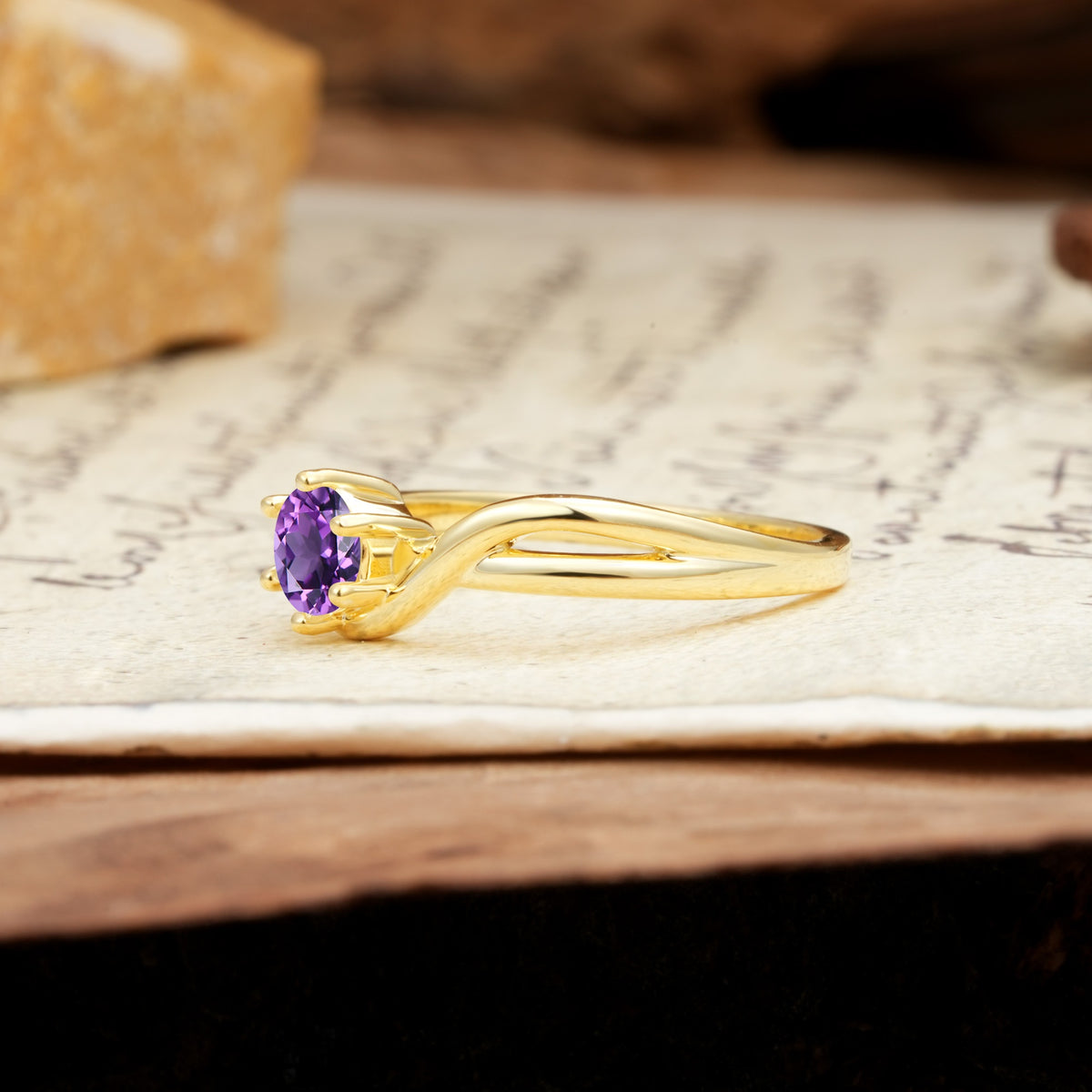 Minimalist Twisted Six-Prong Round-Cut Amethyst Engagement Ring - Additional view