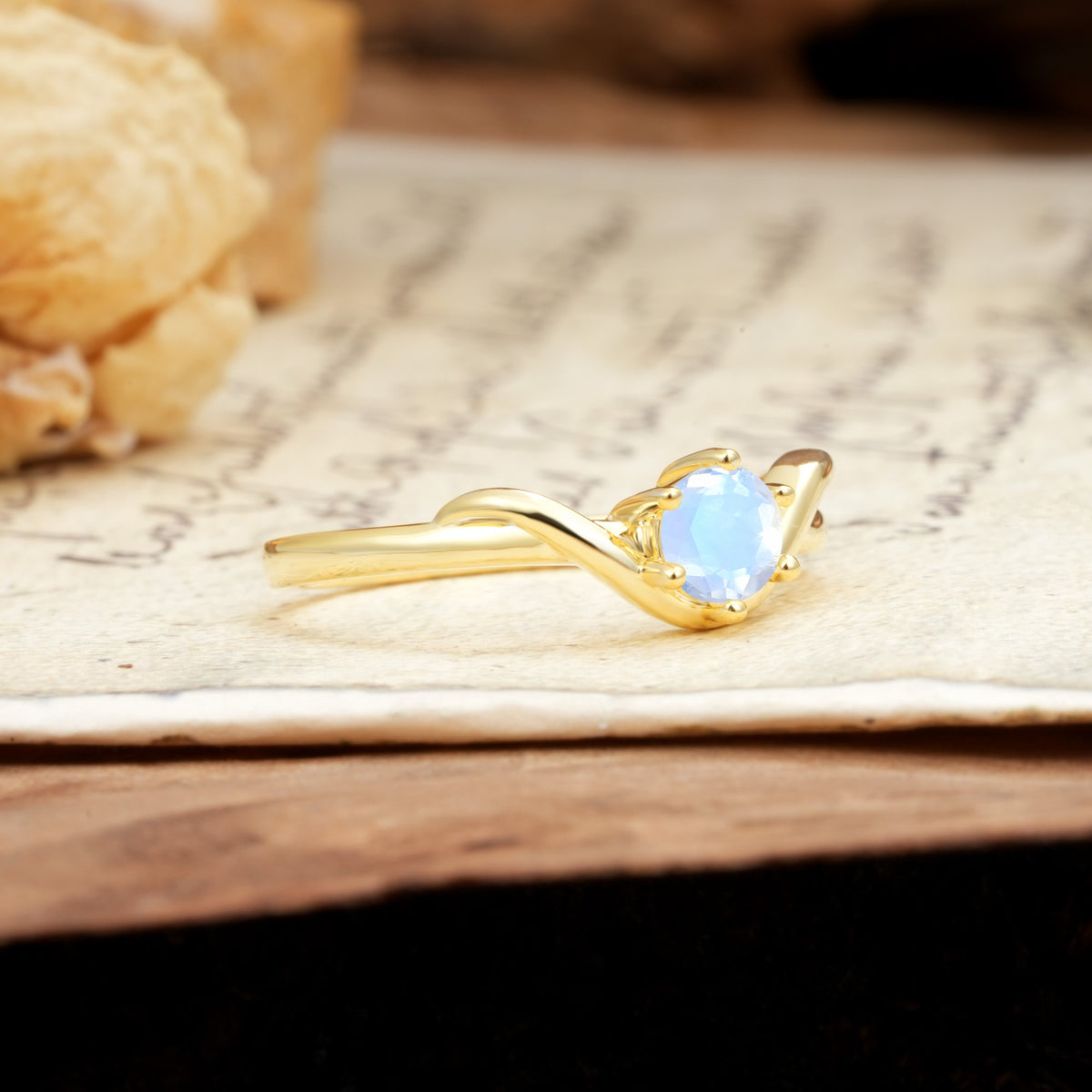 Minimalist Twisted Six-Prong Round-Cut Moonstone Engagement Ring - Additional view