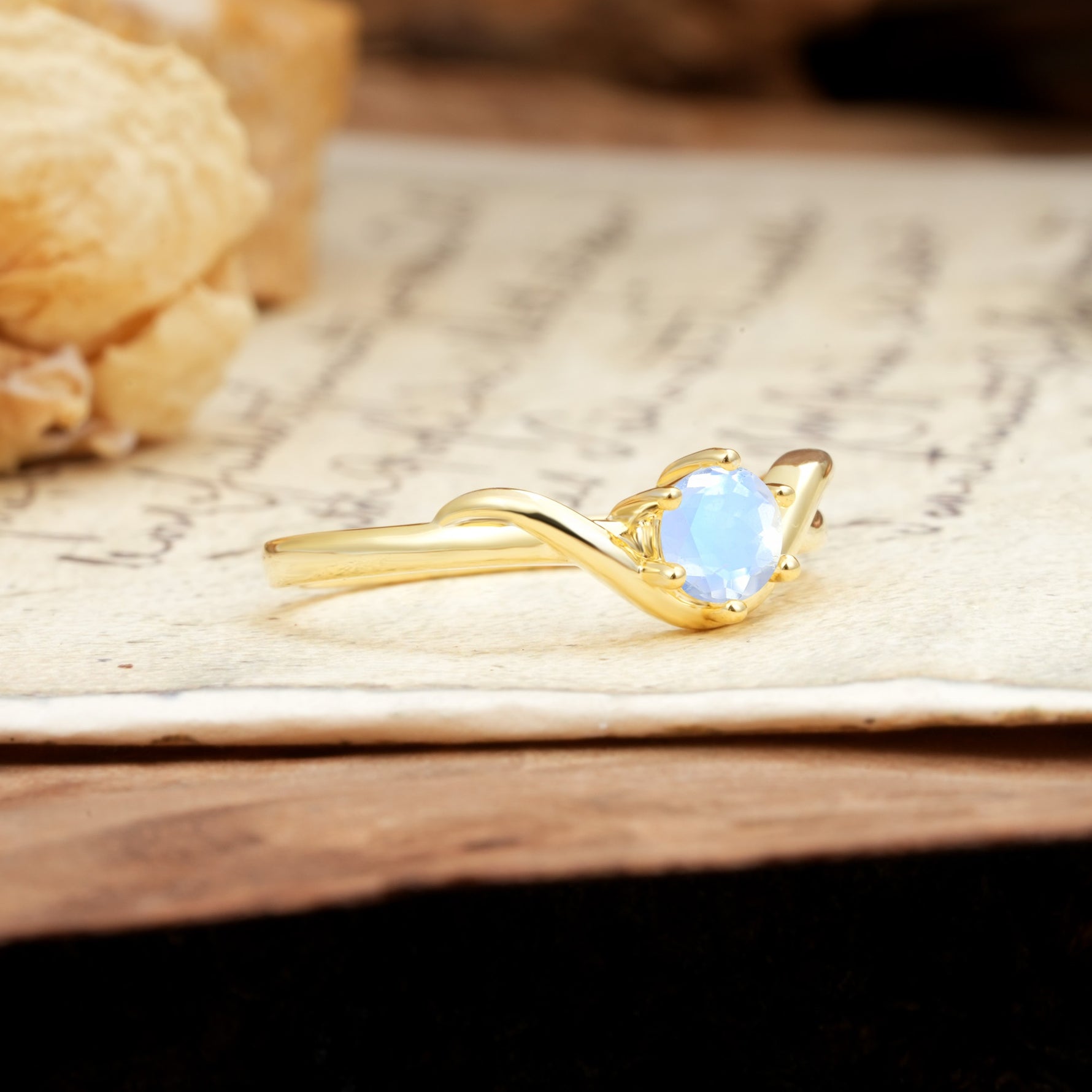 Minimalist Twisted Six-Prong Round-Cut Moonstone Engagement Ring - Additional view