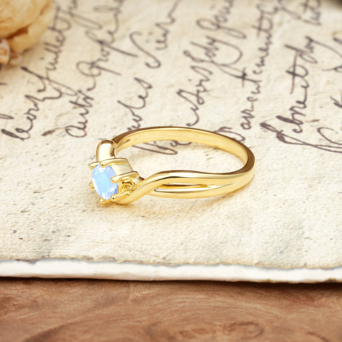 Minimalist Twisted Six-Prong Round-Cut Moonstone Engagement Ring - Additional view