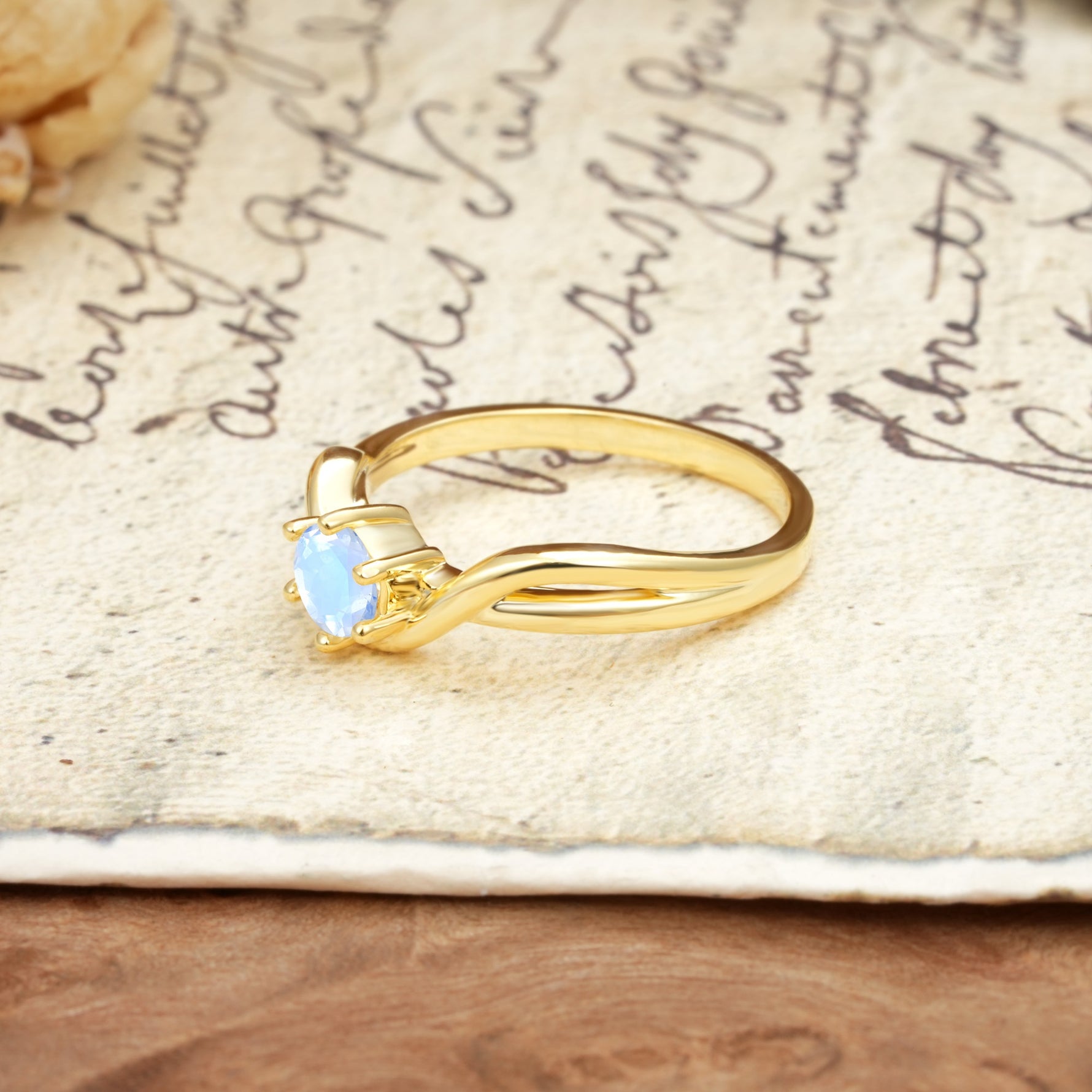Minimalist Twisted Six-Prong Round-Cut Moonstone Engagement Ring - Additional view