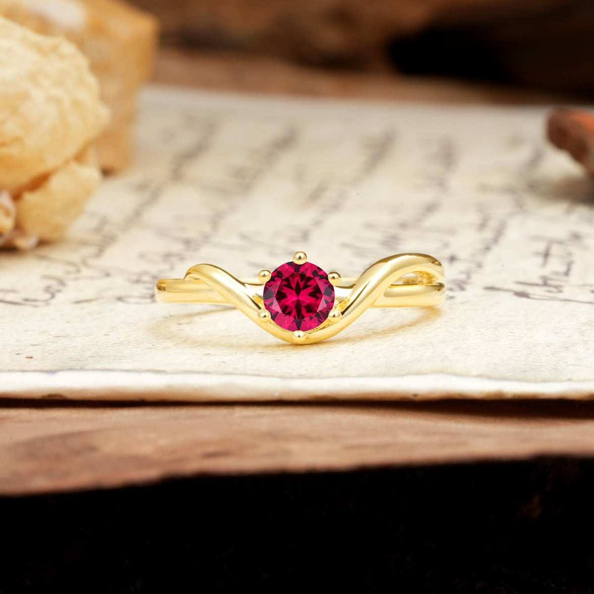 Minimalist Twisted Six-Prong Round-Cut Ruby Engagement Ring - Additional view