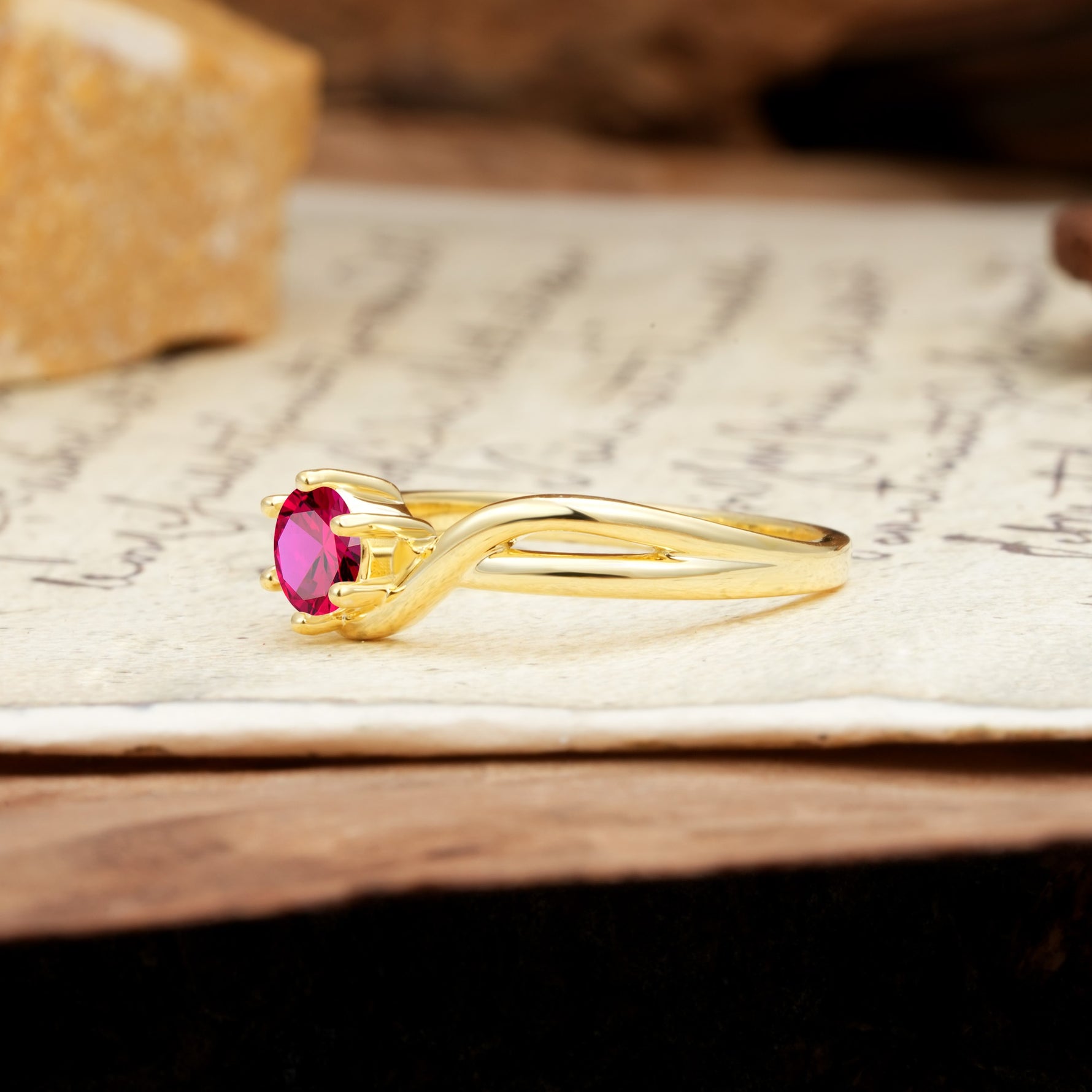 Minimalist Twisted Six-Prong Round-Cut Ruby Engagement Ring - Additional view