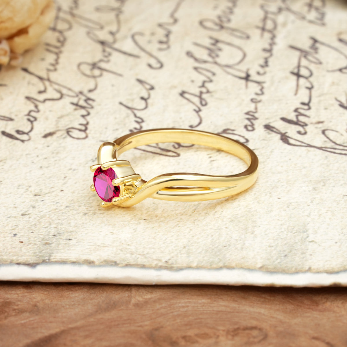 Minimalist Twisted Six-Prong Round-Cut Ruby Engagement Ring - Additional view