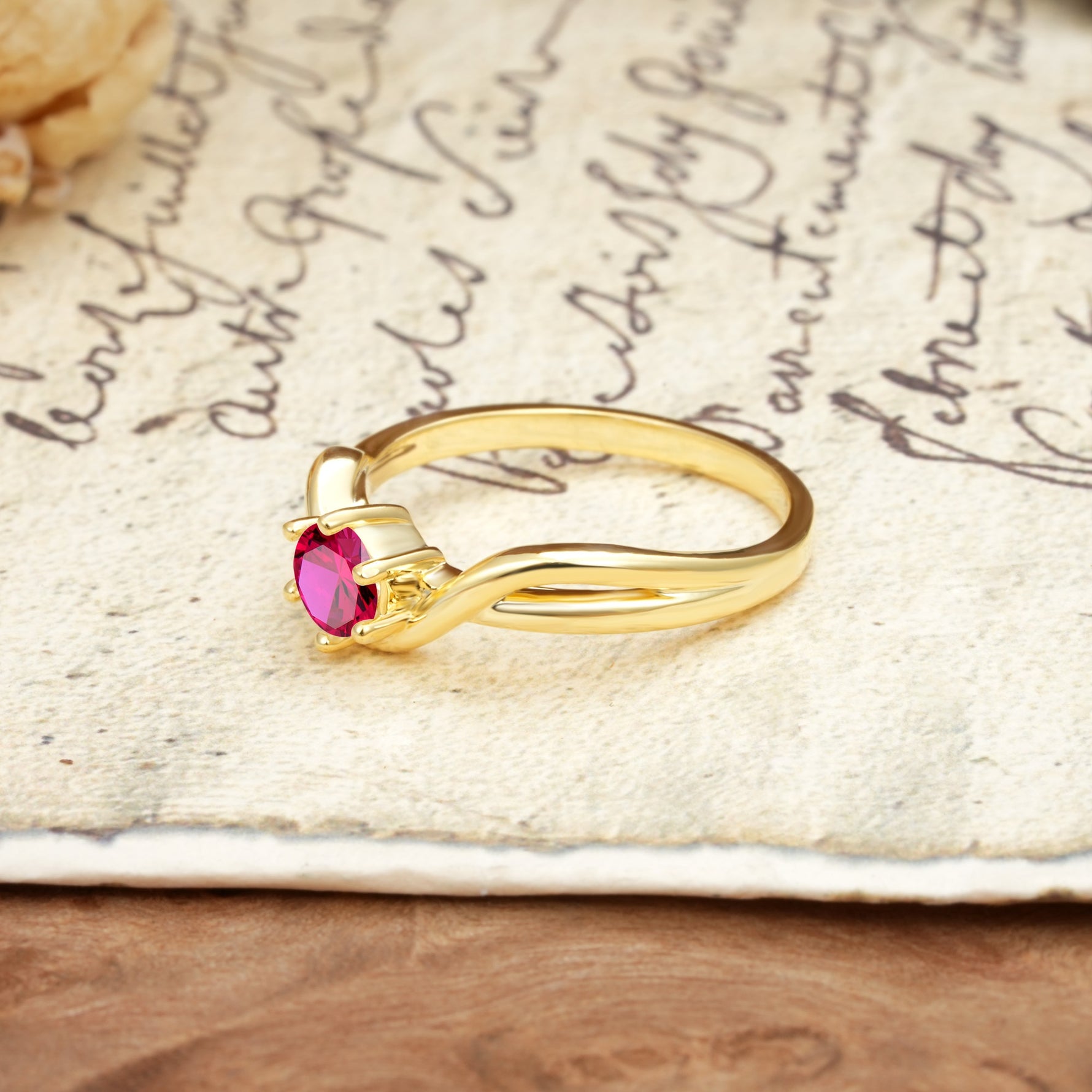 Minimalist Twisted Six-Prong Round-Cut Ruby Engagement Ring - Additional view