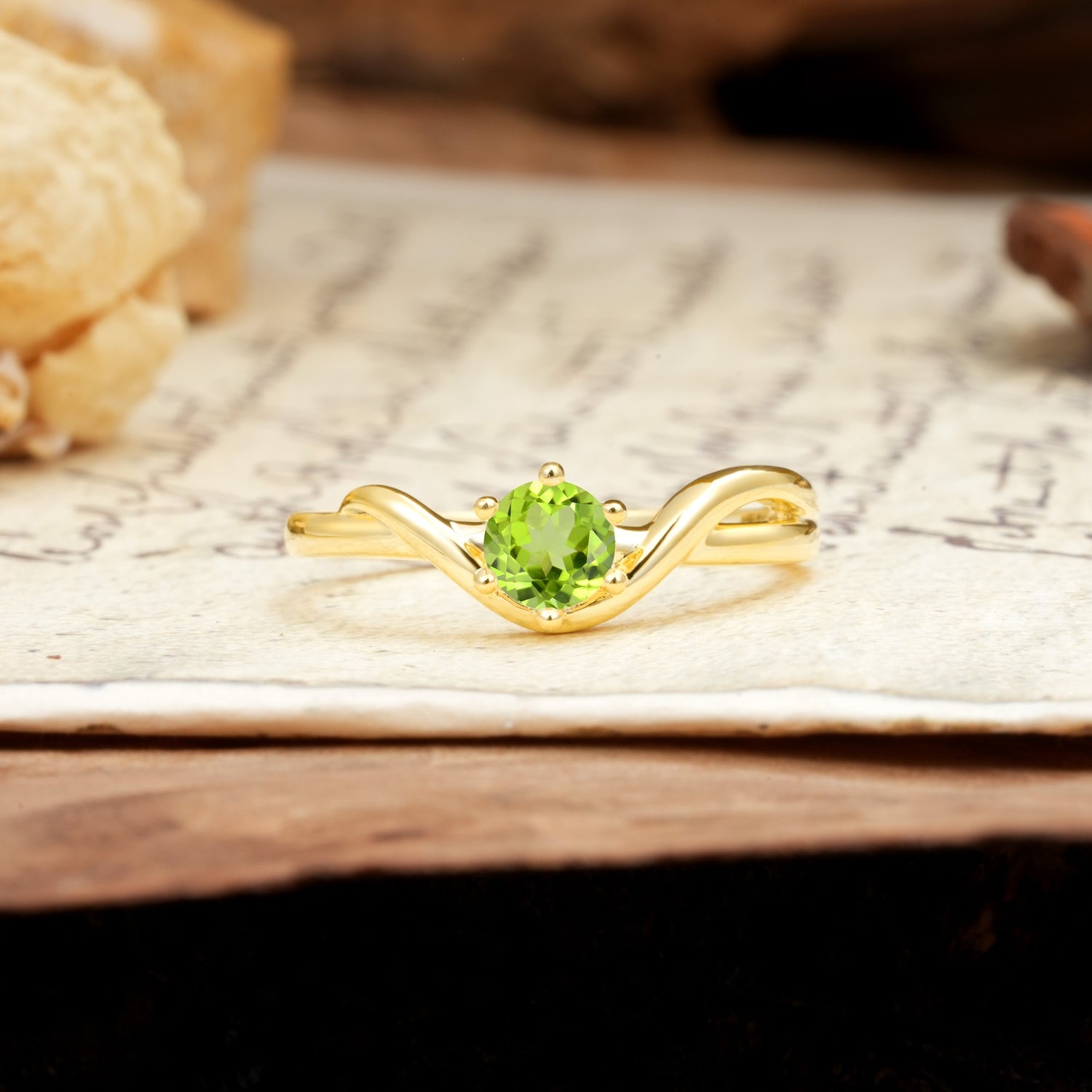 Minimalist Twisted Six-Prong Round-Cut Peridot Engagement Ring - Additional view