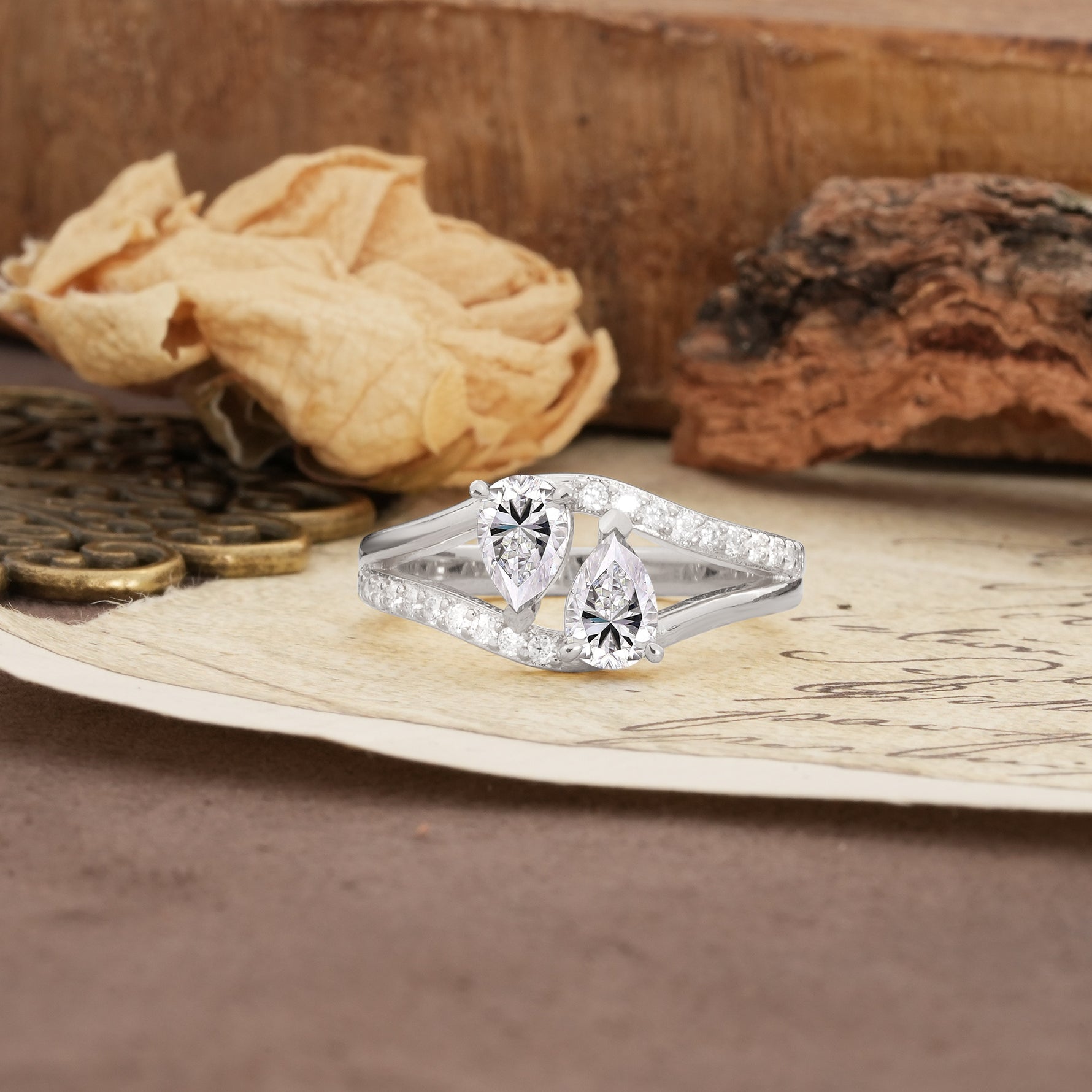 Luxurious 3-Prong Double Pear-Cut Lab Diamond Engagement Ring - Additional view