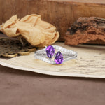 Luxurious 3-Prong Double Pear-Cut Amethyst Engagement Ring - Additional view