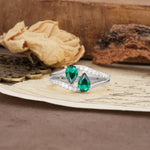 Luxurious 3-Prong Double Pear-Cut Emerald Engagement Ring - Additional view