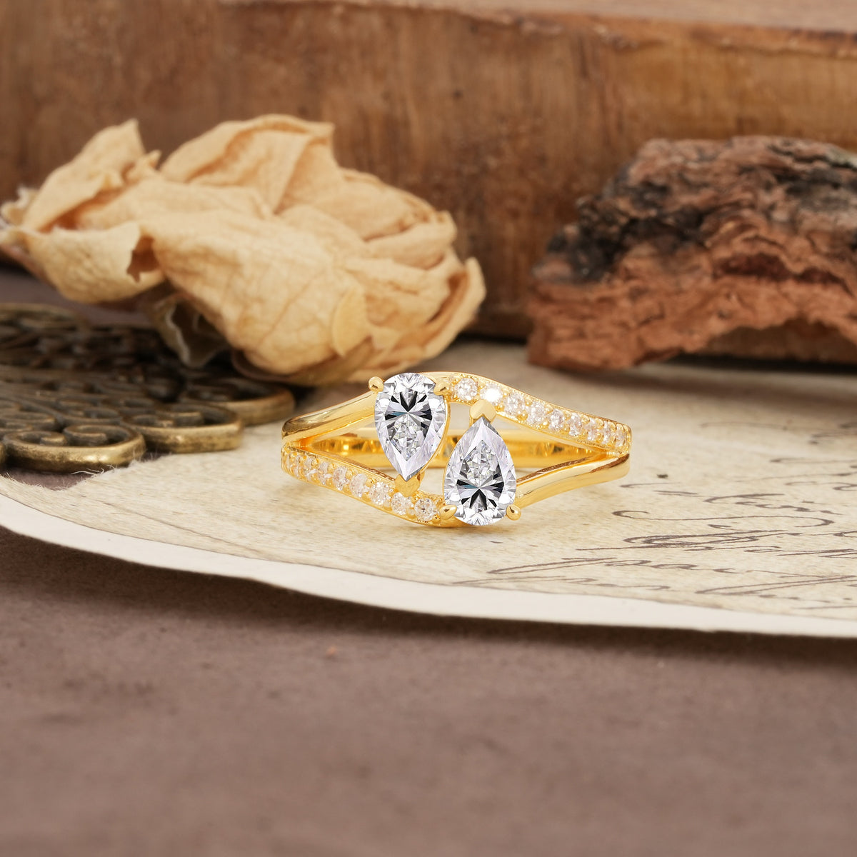 Luxurious 3-Prong Double Pear-Cut Lab Diamond Engagement Ring - Additional view