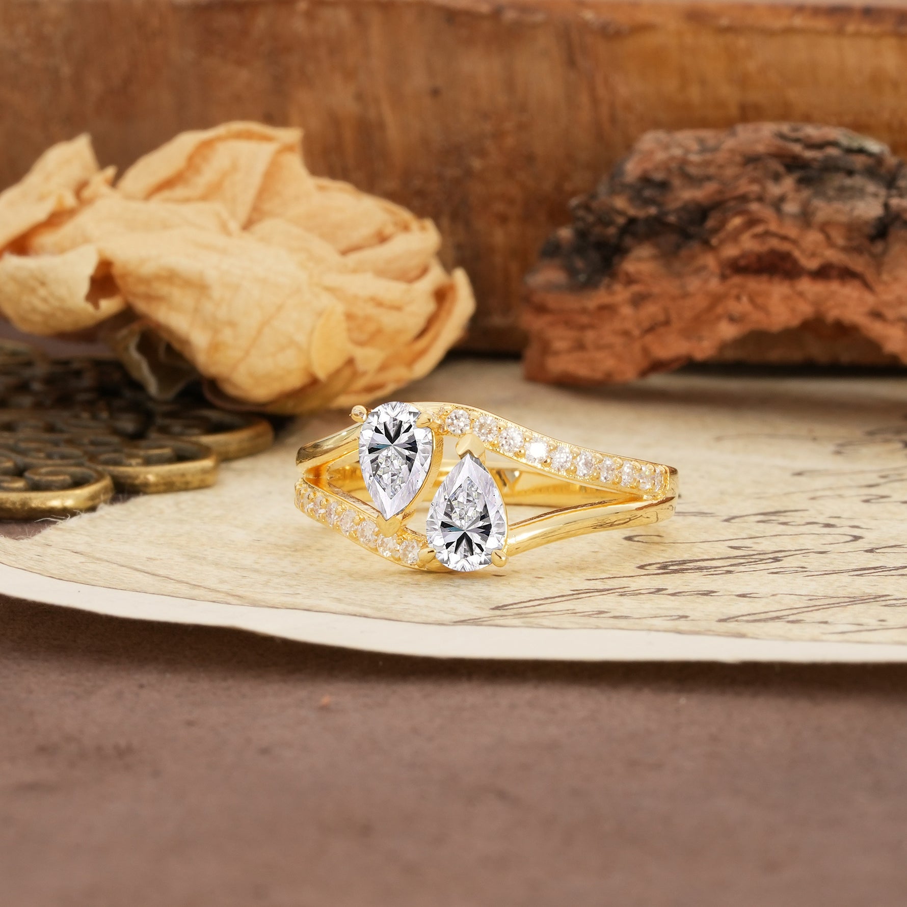 Luxurious 3-Prong Double Pear-Cut Lab Diamond Engagement Ring - Additional view