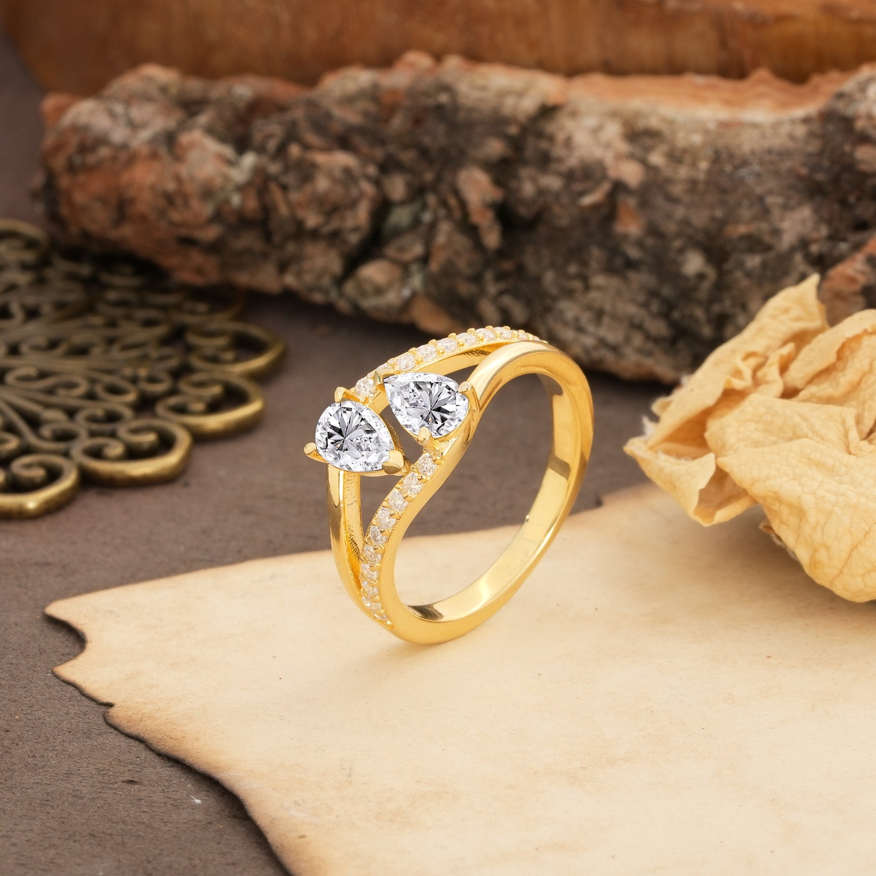 Luxurious 3-Prong Double Pear-Cut Lab Diamond Engagement Ring - Additional view