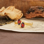 Luxurious 3-Prong Double Pear-Cut Garnet Engagement Ring - Additional view