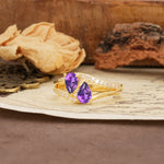 Luxurious 3-Prong Double Pear-Cut Amethyst Engagement Ring - Additional view