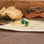 Luxurious 3-Prong Double Pear-Cut Emerald Engagement Ring - Additional view