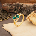 Luxurious 3-Prong Double Pear-Cut Emerald Engagement Ring - Additional view