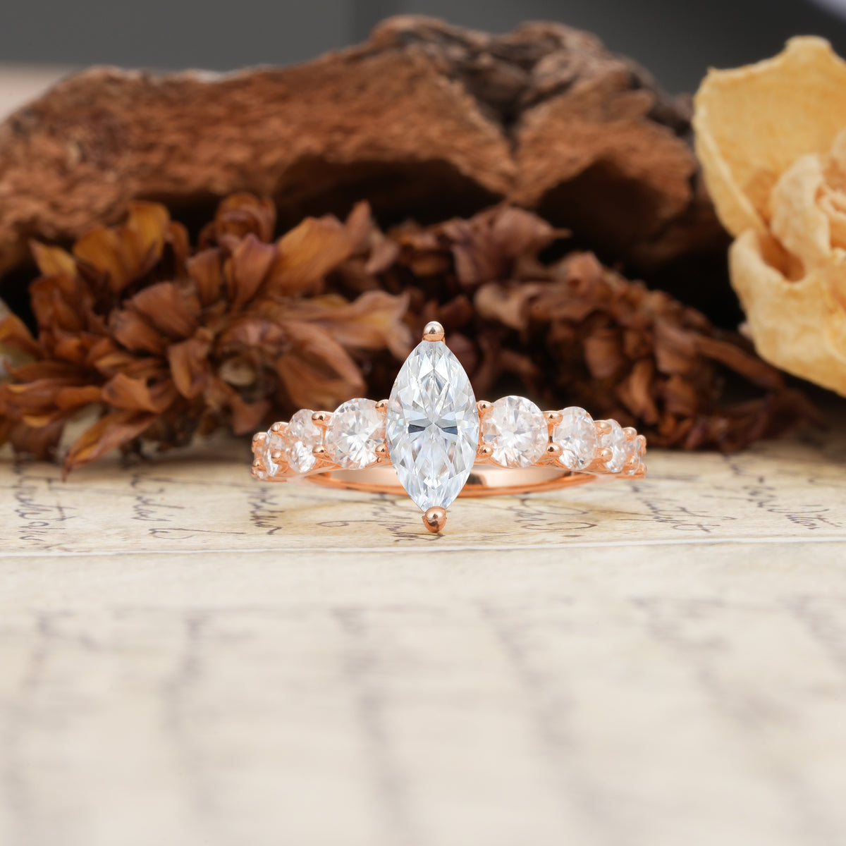 Luxurious Vintage-Style Pavé 2-Prong Marquise-Cut Moissanite Engagement Ring - Additional view