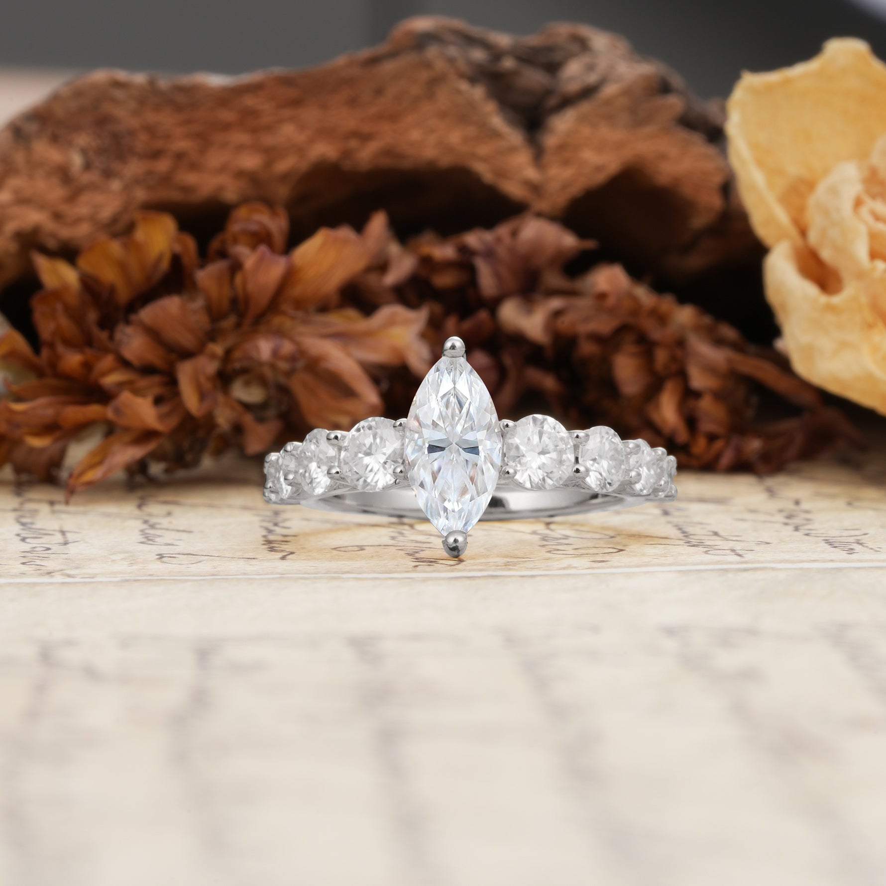 Luxurious Vintage-Style Pavé 2-Prong Marquise-Cut Moissanite Engagement Ring - Additional view