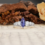Luxurious Vintage-Style Pavé 2-Prong Marquise-Cut Tanzanite Engagement Ring - Additional view
