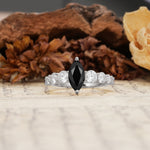 Luxurious Vintage-Style Pavé 2-Prong Marquise-Cut Black Onyx Engagement Ring - Additional view