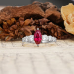 Luxurious Vintage-Style Pavé 2-Prong Marquise-Cut Ruby Engagement Ring - Additional view
