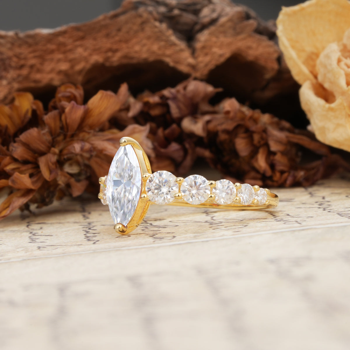 Luxurious Vintage-Style Pavé 2-Prong Marquise-Cut Moissanite Engagement Ring - Additional view