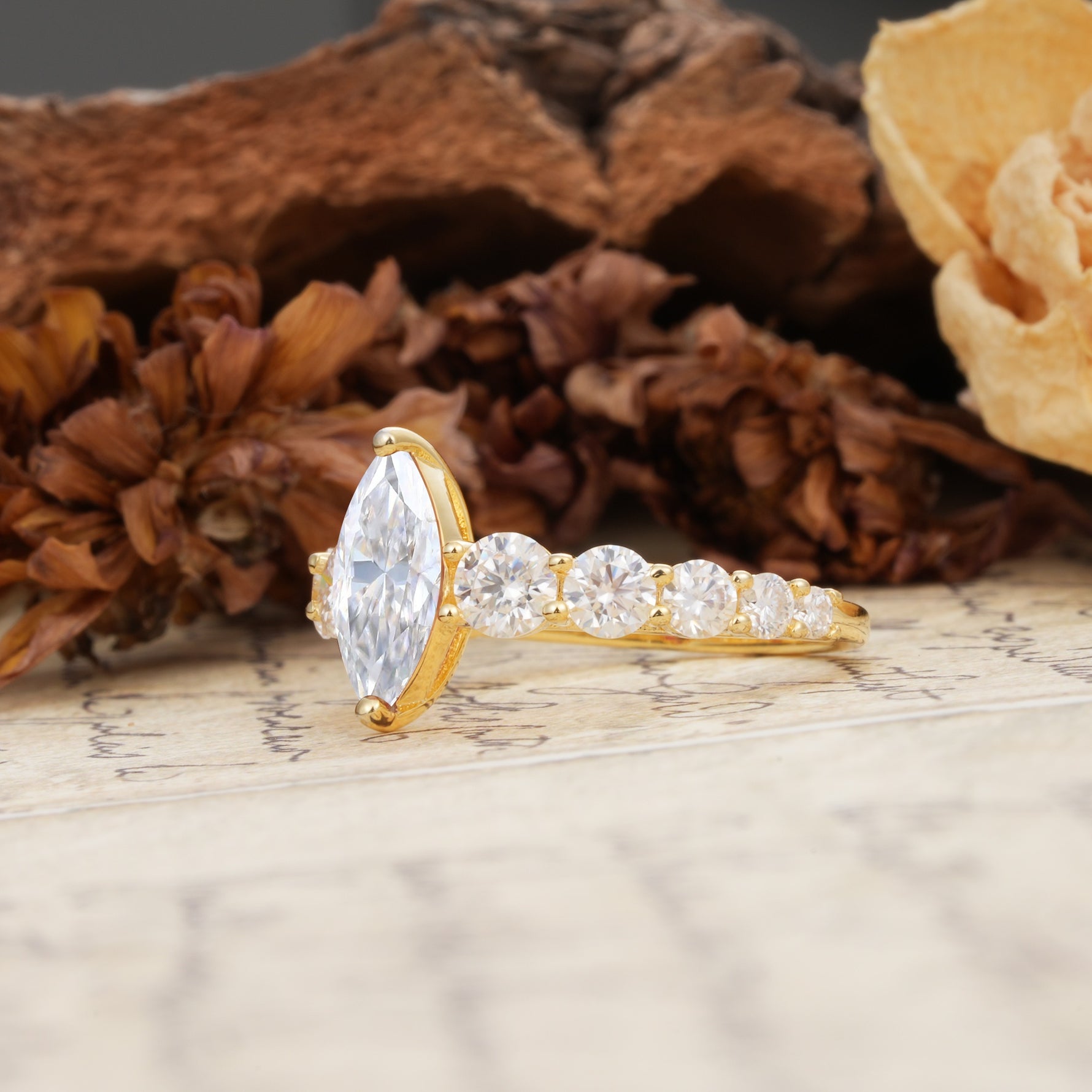 Luxurious Vintage-Style Pavé 2-Prong Marquise-Cut Moissanite Engagement Ring - Additional view