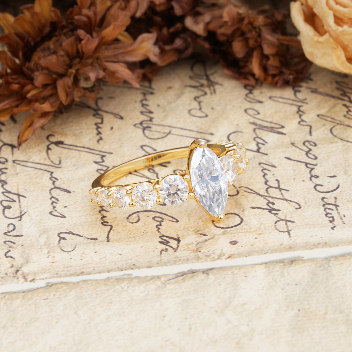 Luxurious Vintage-Style Pavé 2-Prong Marquise-Cut Moissanite Engagement Ring - Additional view