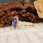 Luxurious Vintage-Style Pavé 2-Prong Marquise-Cut Tanzanite Engagement Ring - Additional view