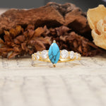 Luxurious Vintage-Style Pavé 2-Prong Marquise-Cut Turquoise Engagement Ring - Additional view