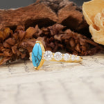 Luxurious Vintage-Style Pavé 2-Prong Marquise-Cut Turquoise Engagement Ring - Additional view