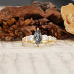 Luxurious Vintage-Style Pavé 2-Prong Marquise-Cut Black Rutilated Quartz Engagement Ring - Additional view