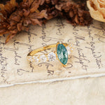 Luxurious Vintage-Style Pavé 2-Prong Marquise-Cut Moss Agate Engagement Ring - Additional view