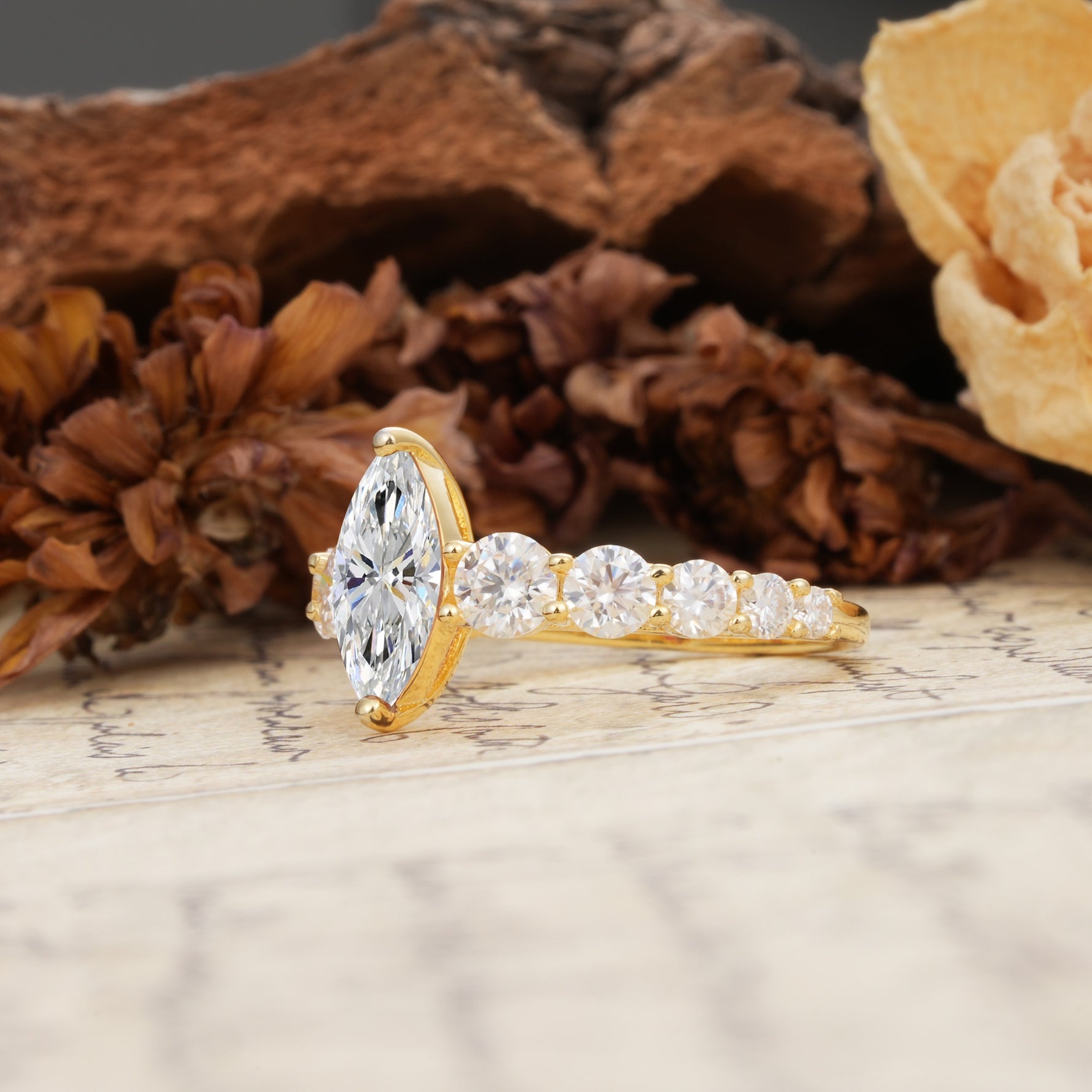Luxurious Vintage-Style Pavé 2-Prong Marquise-Cut Lab Diamond Engagement Ring - Additional view