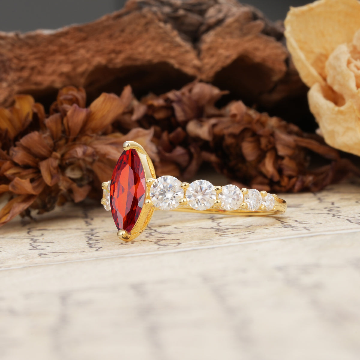 Luxurious Vintage-Style Pavé 2-Prong Marquise-Cut Garnet Engagement Ring - Additional view